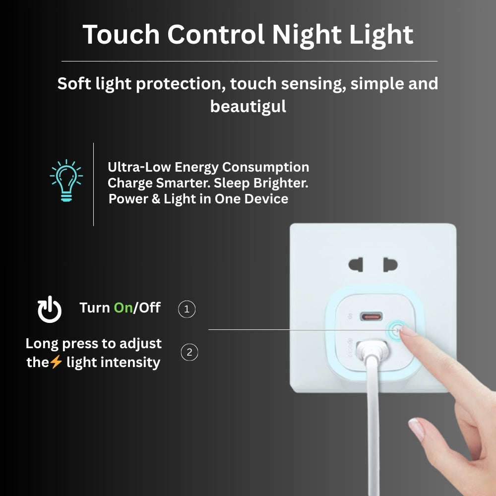 25W Fast Charger | USB + Type-C | EU Plug with Night Light