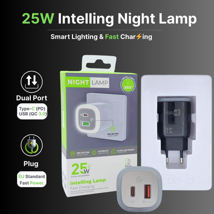 25W Fast Charger | USB + Type-C | EU Plug with Night Light