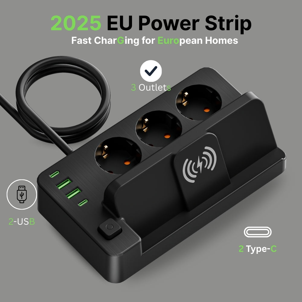 2025 EU Power Strip | Fast Charging Extension Socket