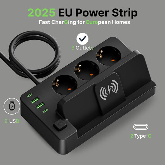 2025 EU Power Strip | Fast Charging Extension Socket