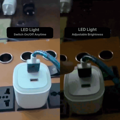 25W Fast Charger | USB + Type-C | EU Plug with Night Light